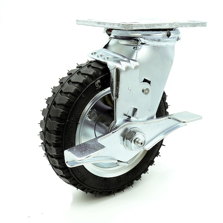 Service Caster 6 Inch Black Pneumatic Wheel Swivel Caster with Brake SCC-100S150-PNB-TLB